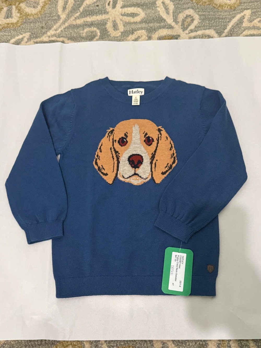 NWT Hatley Blue Kids Sweater with Dog Intarsia 4t